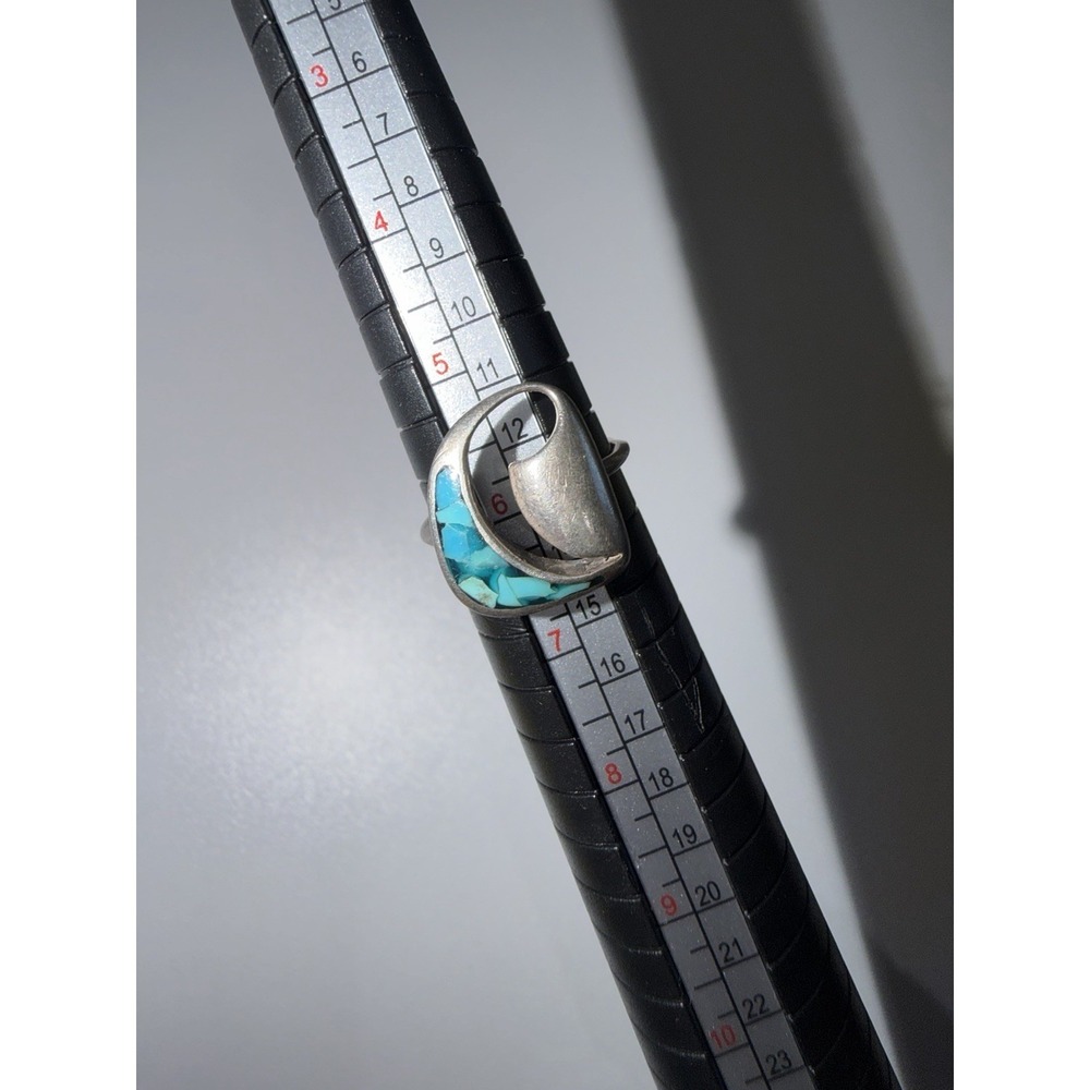 Vintage Sterling Ring 925 Size 6 Wave Irregular‎ Shape Turquoise Inlay